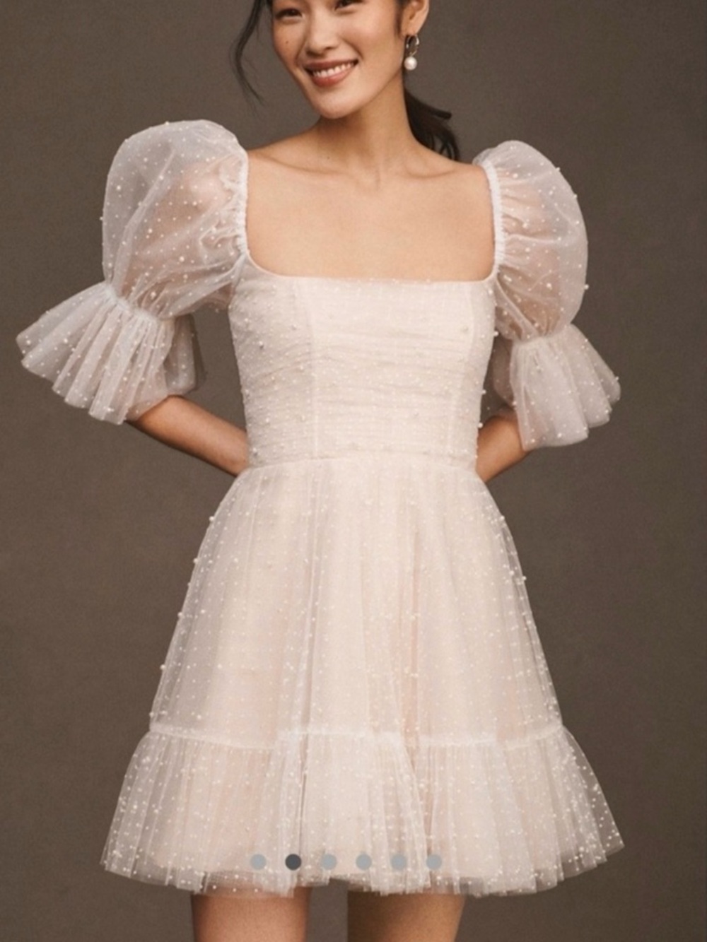 BHLDN Anthropologie Ivory Swiss Dot Puff Sleeve Mini Dress